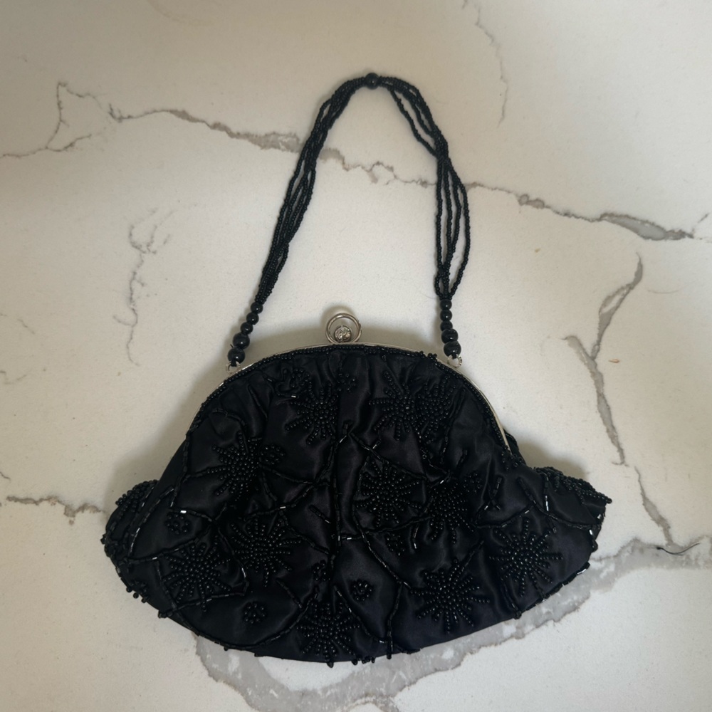 Moonstruck Black Beaded Clutch